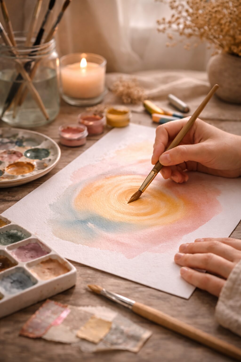Mani che danno forma a un'esperienza attraverso materiali creativi