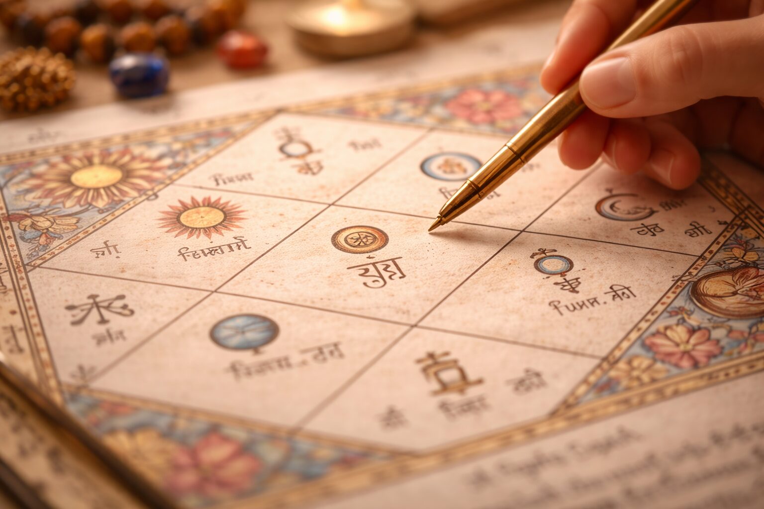 Dettaglio simbolico della carta natale vedica Jyotish